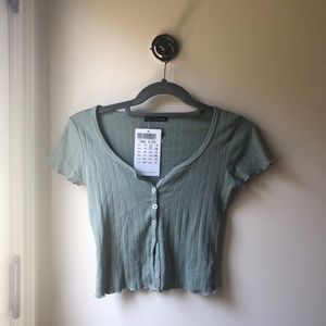 Brandy Melville Zelly Ruffle Top Teal Green
